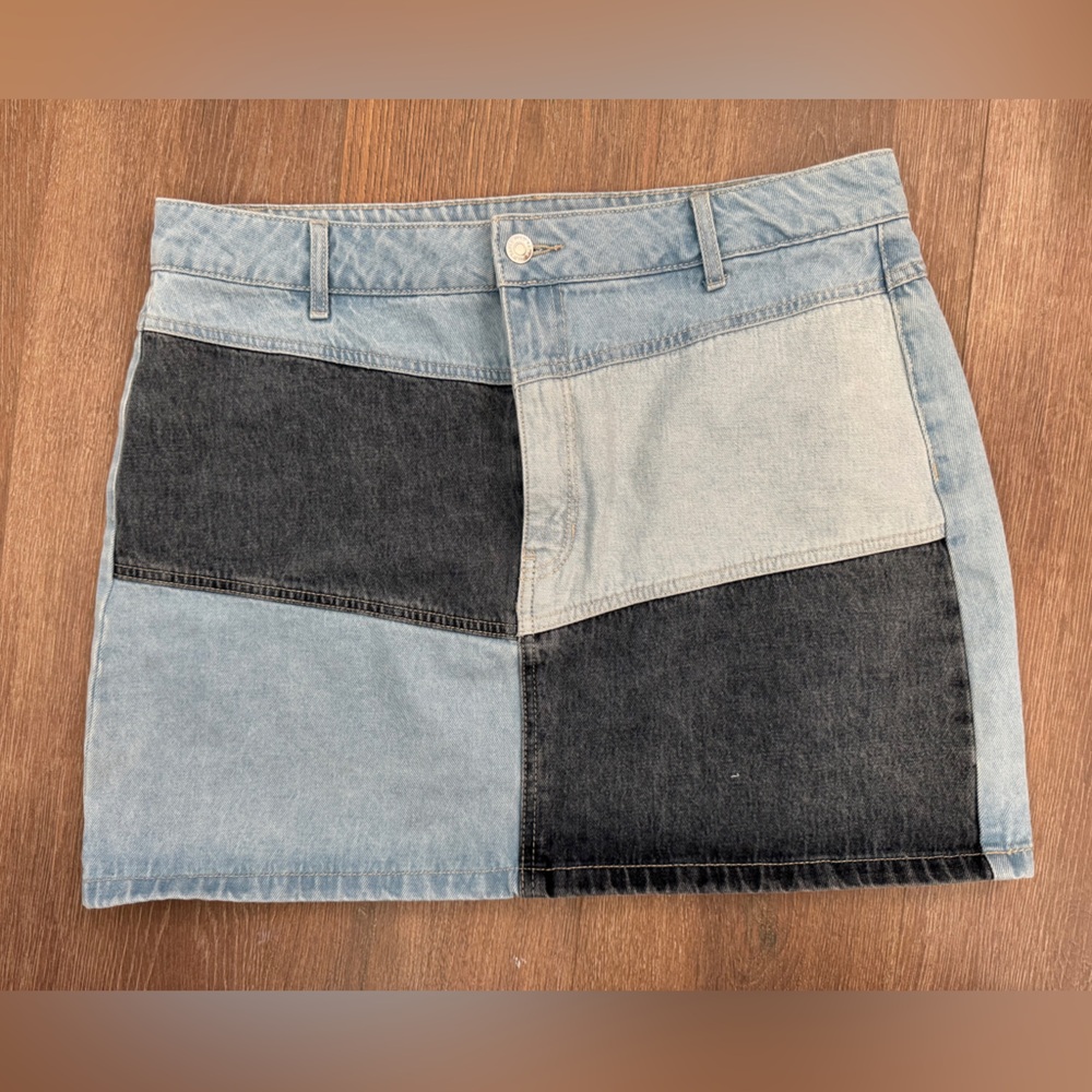 Wild Fable Patchwork Denim Mini Skirt - Light Blue and Black